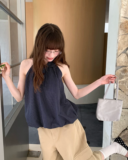 Sleeveless Plaid Pattern Shirt  BU0219