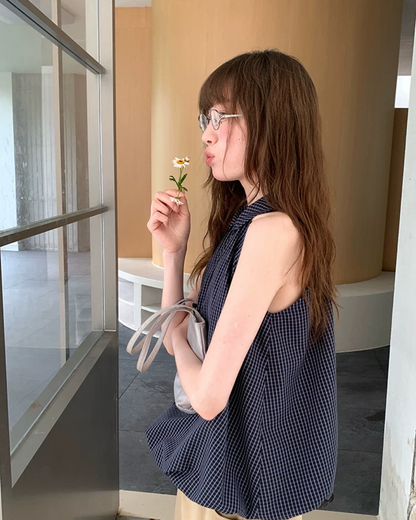 Sleeveless Plaid Pattern Shirt  BU0219