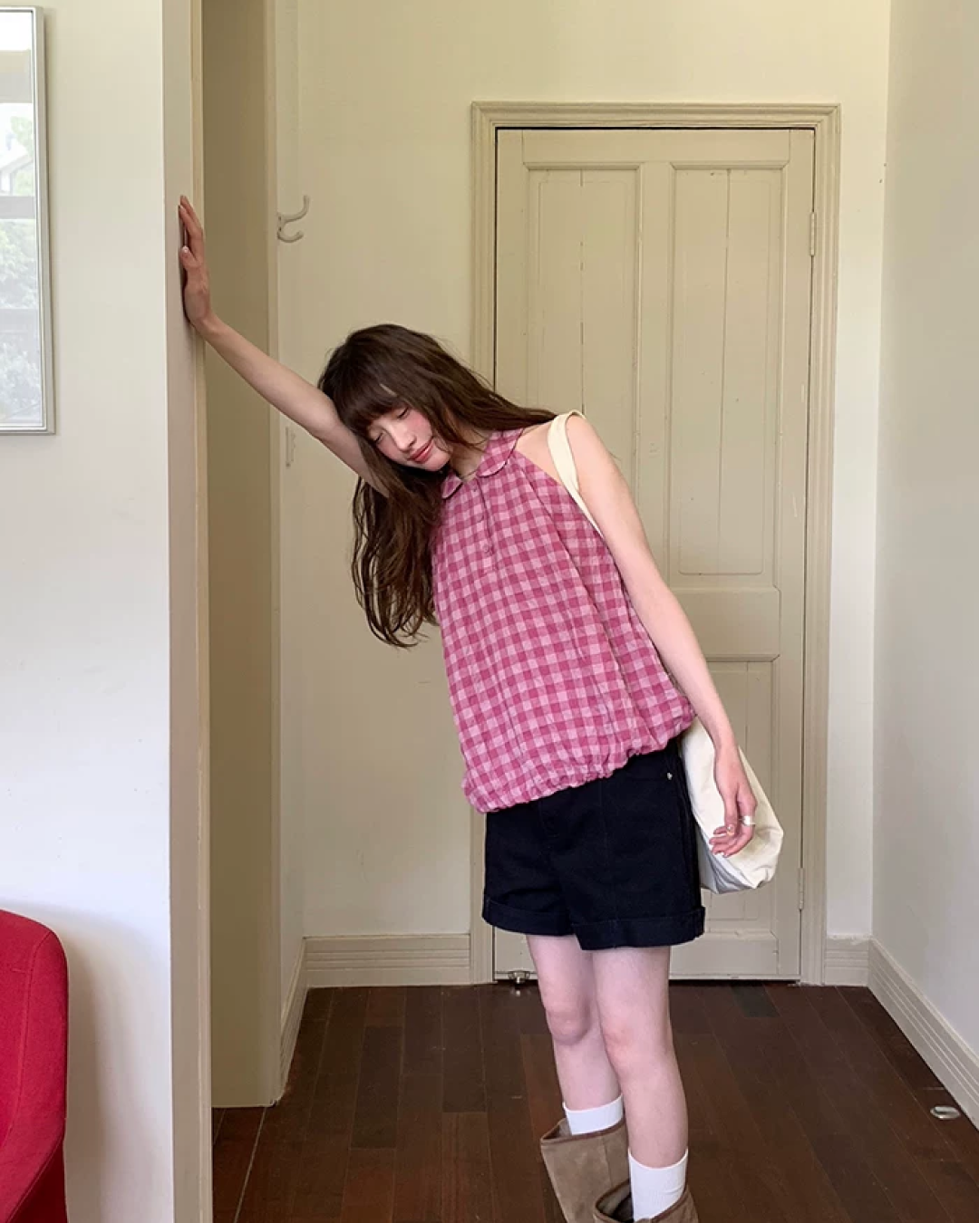 Sleeveless Plaid Pattern Shirt  BU0219