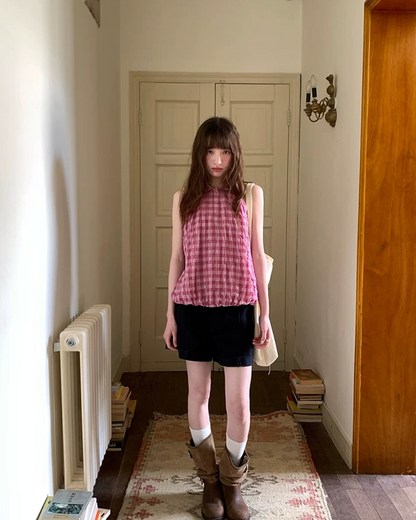 Sleeveless Plaid Pattern Shirt  BU0219