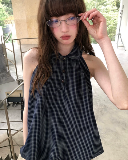 Sleeveless Plaid Pattern Shirt  BU0219