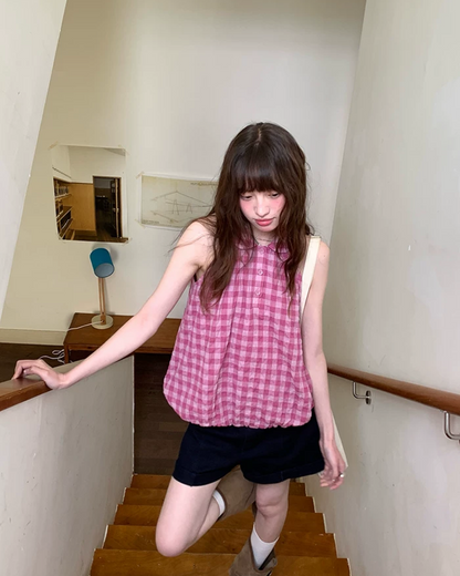 Sleeveless Plaid Pattern Shirt  BU0219