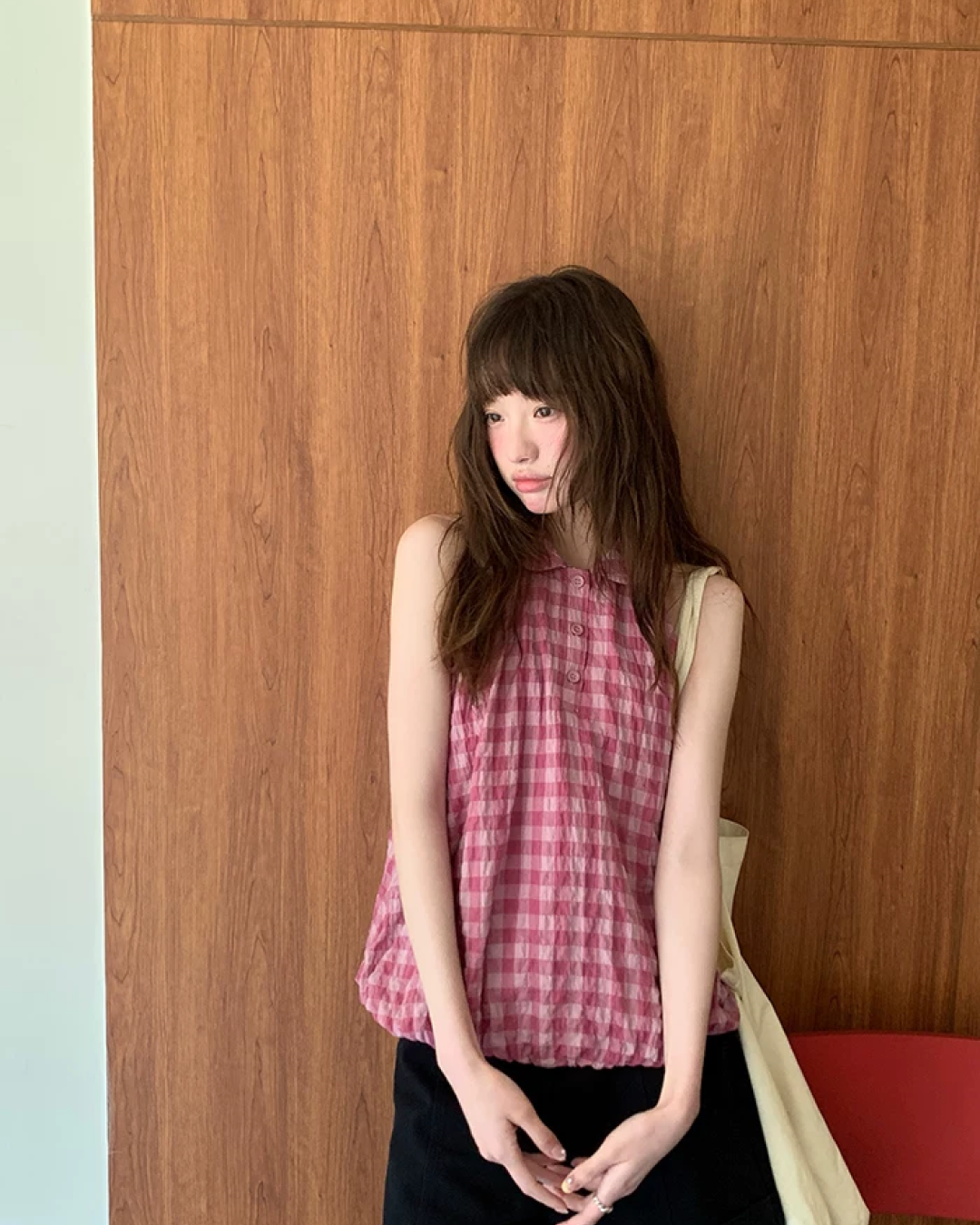 Sleeveless Plaid Pattern Shirt  BU0219