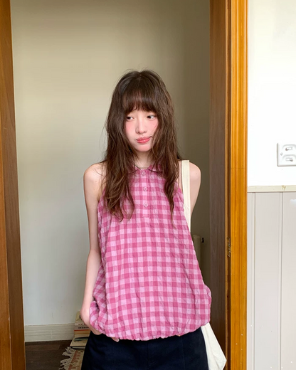 Sleeveless Plaid Pattern Shirt  BU0219