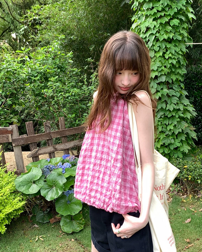 Sleeveless Plaid Pattern Shirt  BU0219