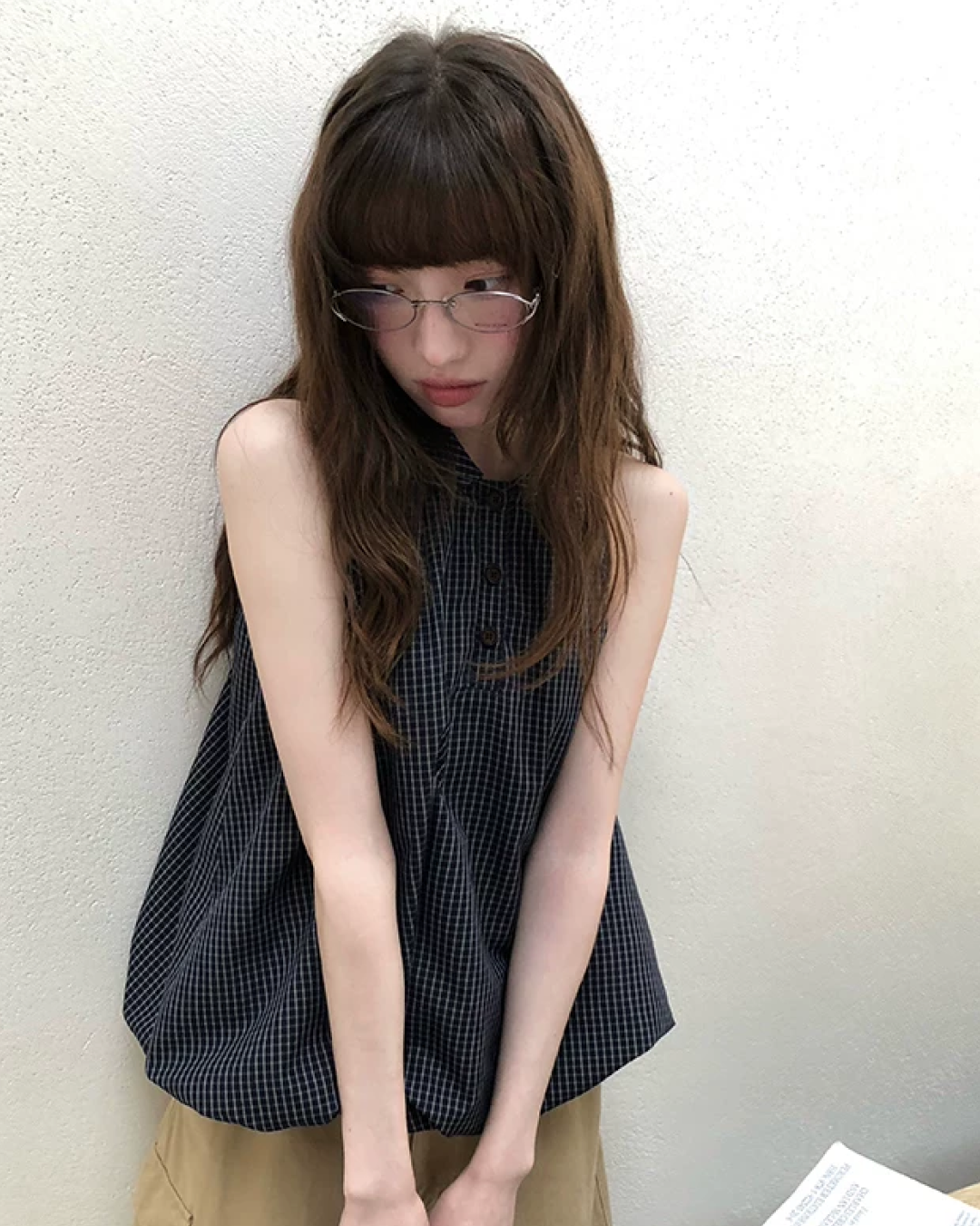 Sleeveless Plaid Pattern Shirt  BU0219