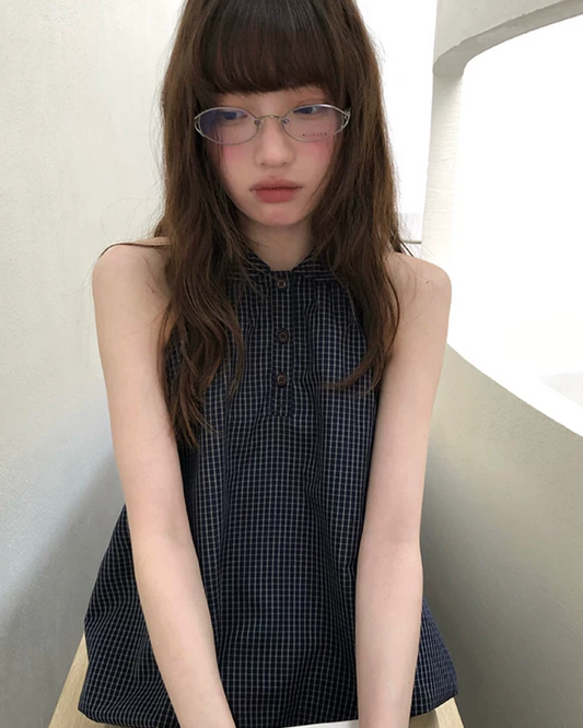 Sleeveless Plaid Pattern Shirt  BU0219