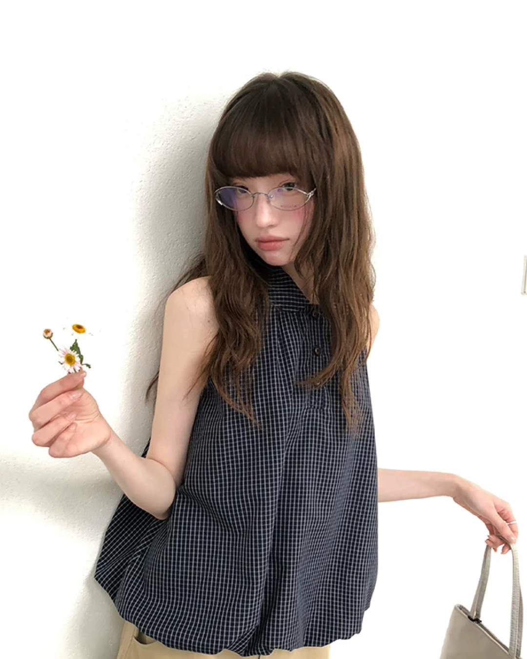 Sleeveless Plaid Pattern Shirt  BU0219