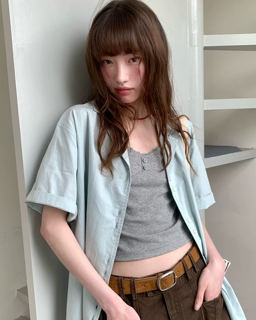 Accent Button Color Shirt BU0222