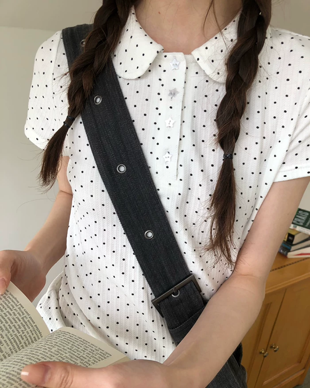 Small Polka Dot Star Button Polo Shirt BU0226