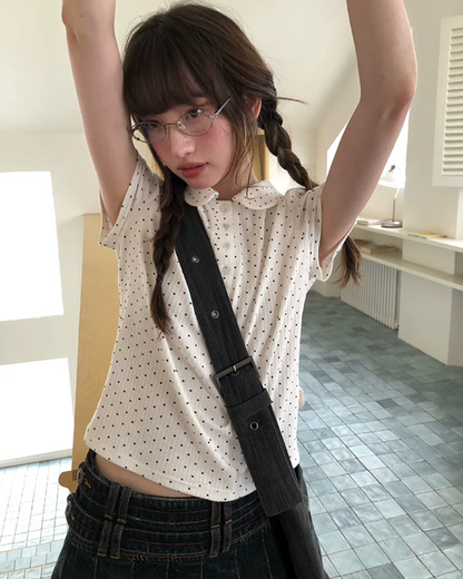 Small Polka Dot Star Button Polo Shirt BU0226