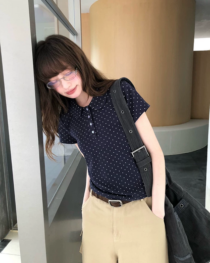 Small Polka Dot Star Button Polo Shirt BU0226