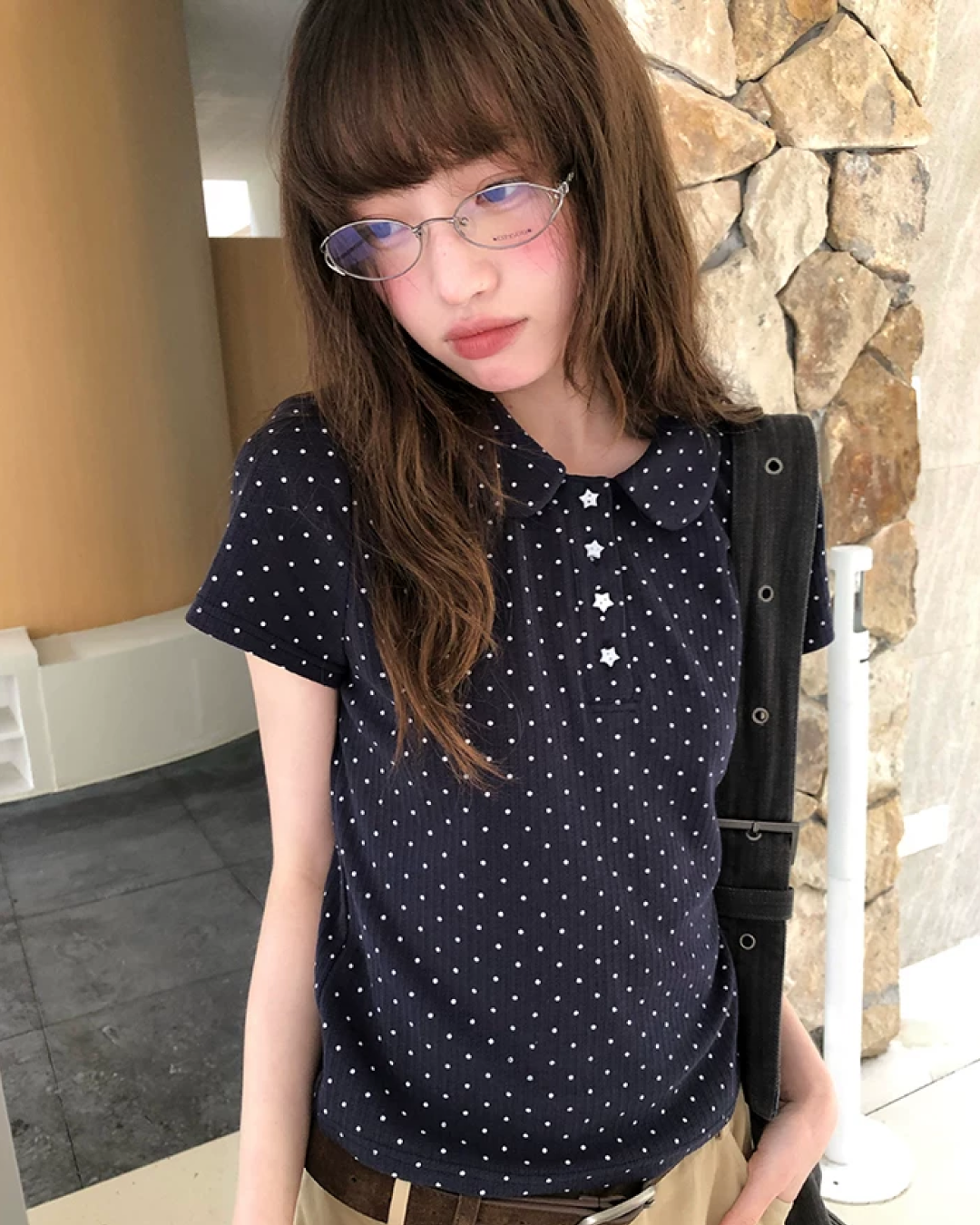 Small Polka Dot Star Button Polo Shirt BU0226