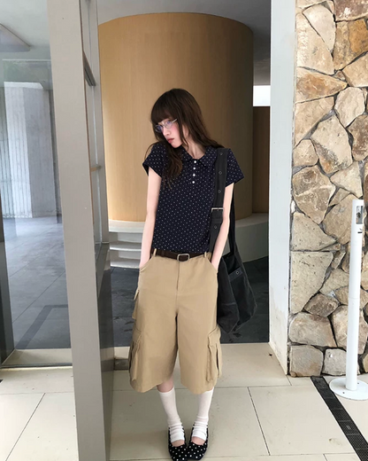 Small Polka Dot Star Button Polo Shirt BU0226