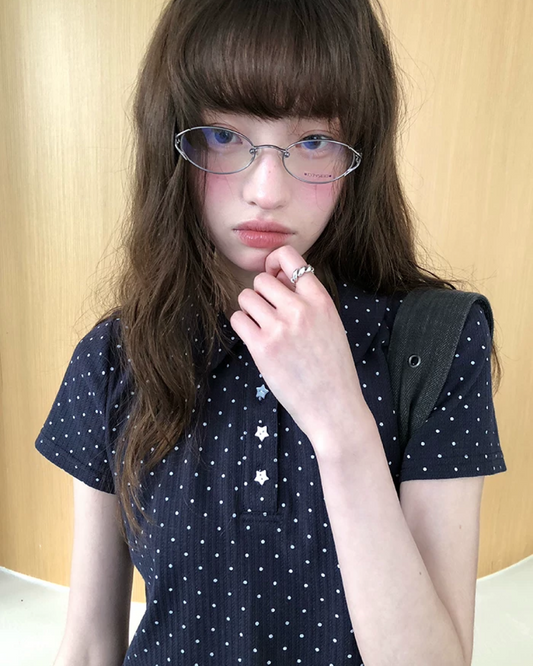 Small Polka Dot Star Button Polo Shirt BU0226