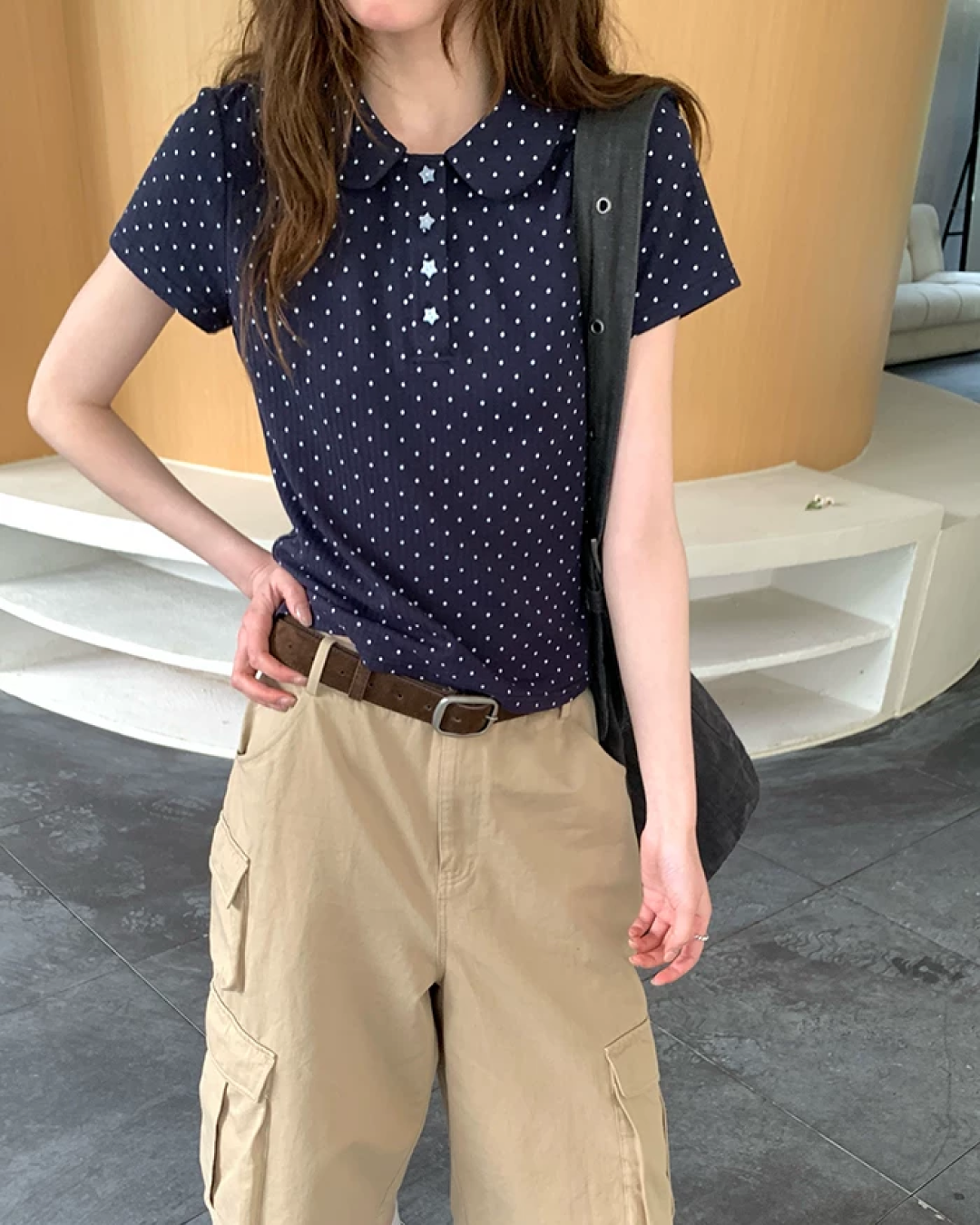 Small Polka Dot Star Button Polo Shirt BU0226