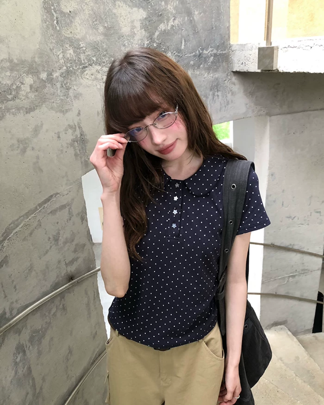 Small Polka Dot Star Button Polo Shirt BU0226