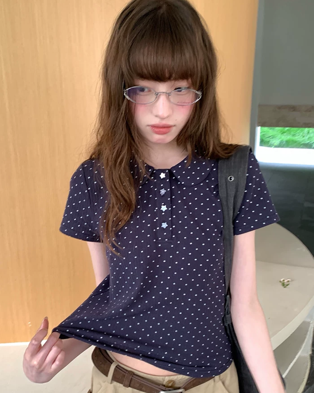 Small Polka Dot Star Button Polo Shirt BU0226