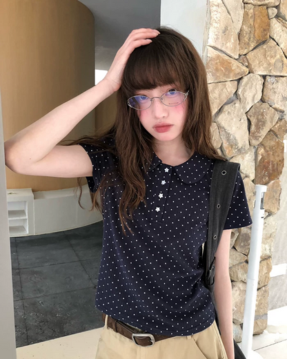 Small Polka Dot Star Button Polo Shirt BU0226