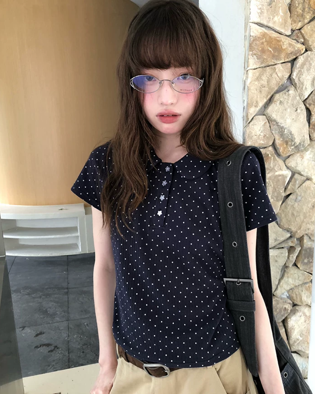Small Polka Dot Star Button Polo Shirt BU0226