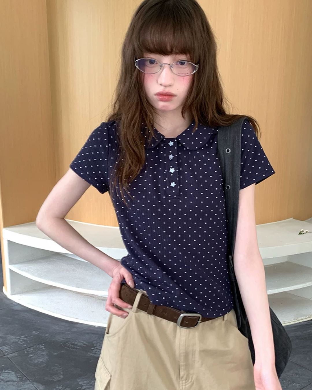 Small Polka Dot Star Button Polo Shirt BU0226