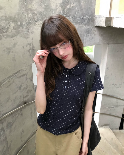 Small Polka Dot Star Button Polo Shirt BU0226