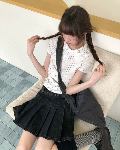 Small Polka Dot Star Button Polo Shirt BU0226