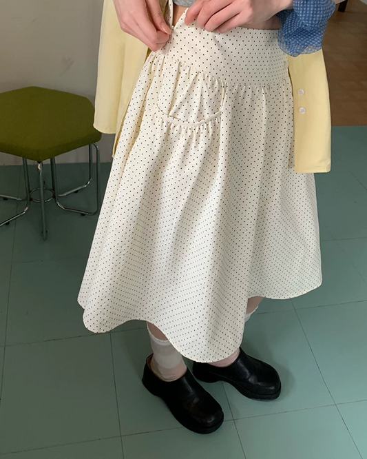 Polka Dot Button Long Skirt BU0235