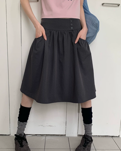 Polka Dot Button Long Skirt BU0235
