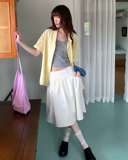 Polka Dot Button Long Skirt BU0235