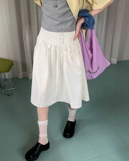 Polka Dot Button Long Skirt BU0235