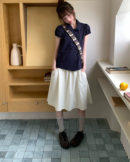Polka Dot Button Long Skirt BU0235