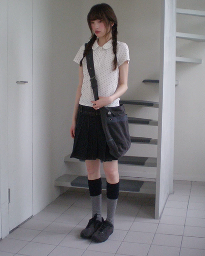 Short Pleats Denim Skirt BU0236