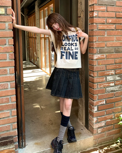 Short Pleats Denim Skirt BU0236