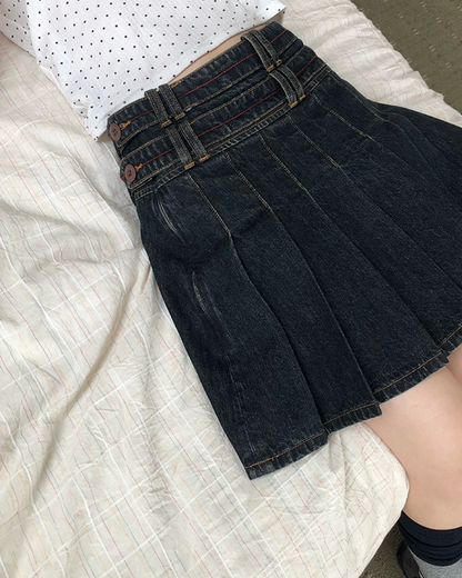 Short Pleats Denim Skirt BU0236