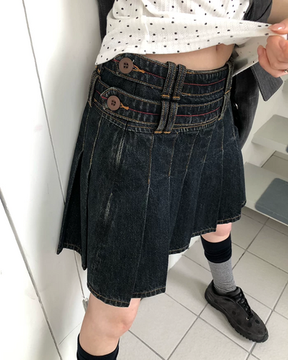 Short Pleats Denim Skirt BU0236