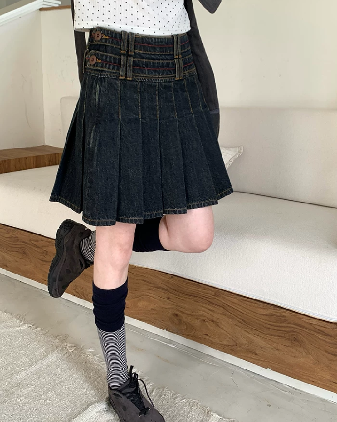 Short Pleats Denim Skirt BU0236