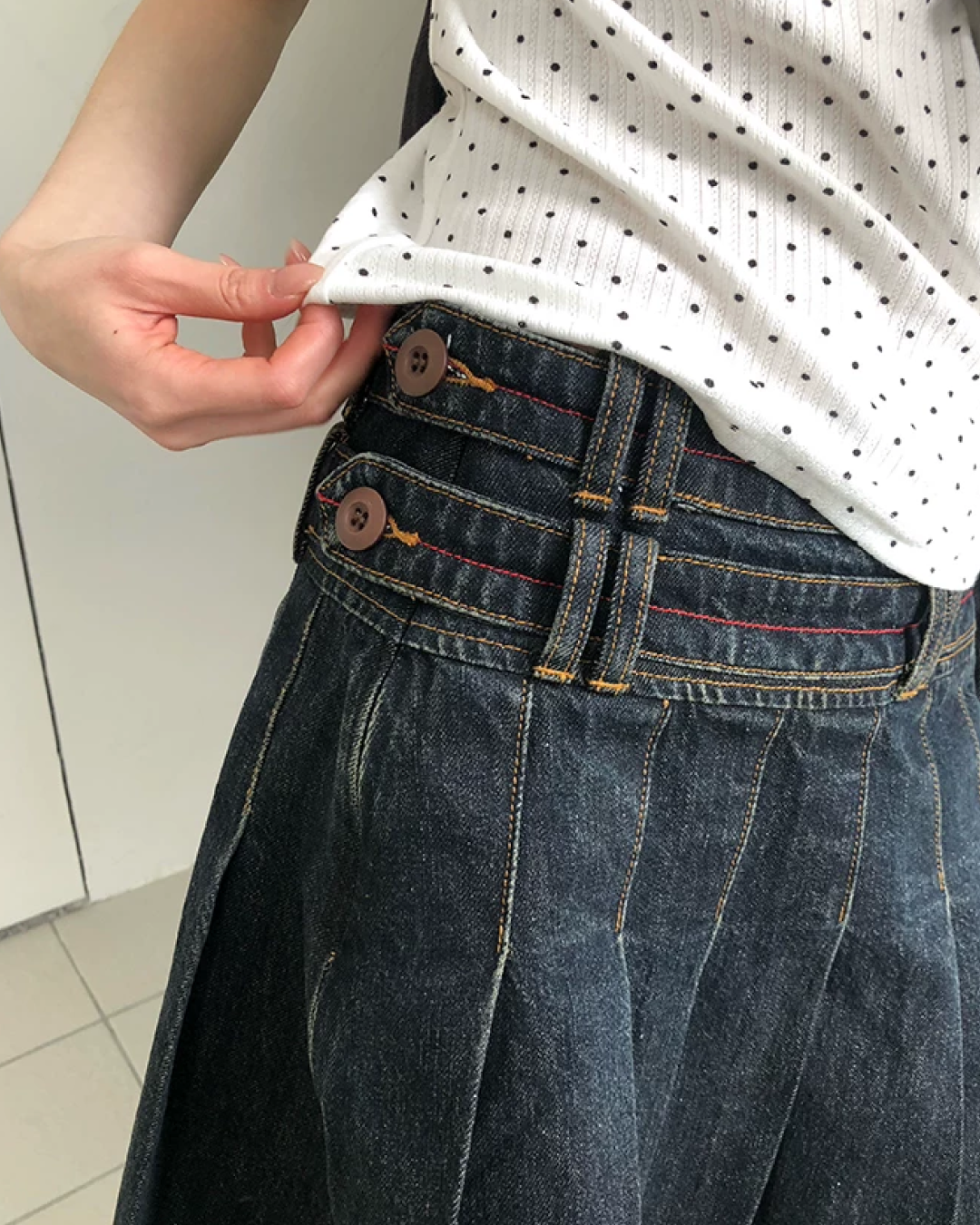 Short Pleats Denim Skirt BU0236