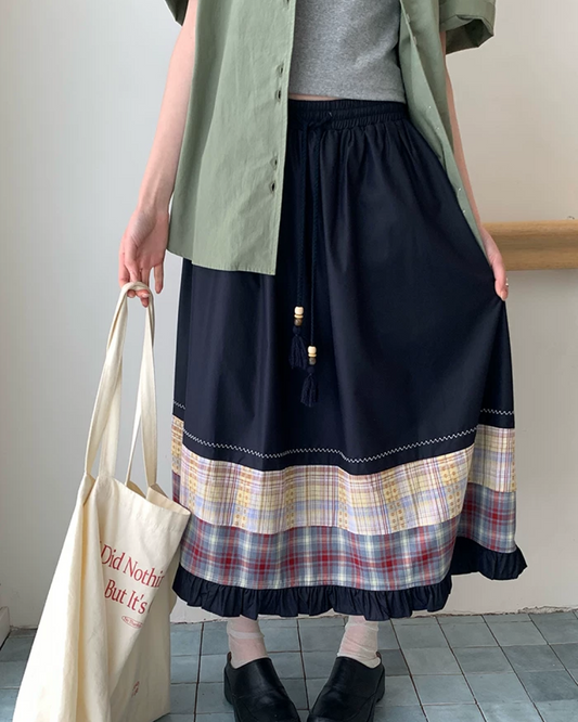 Switching Pattern Long Skirt BU0237
