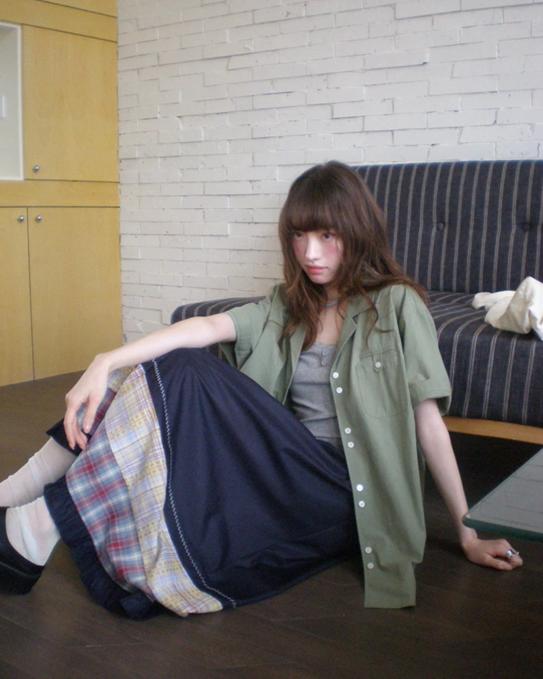 Switching Pattern Long Skirt BU0237
