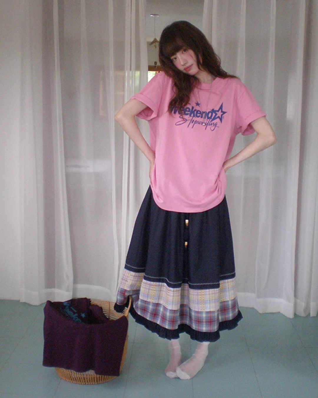 Switching Pattern Long Skirt BU0237