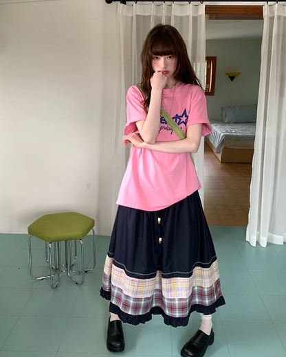 Switching Pattern Long Skirt BU0237