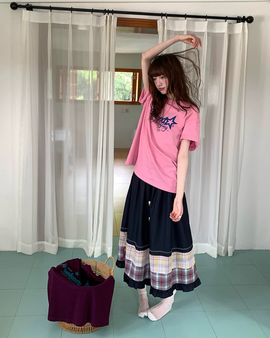 Switching Pattern Long Skirt BU0237