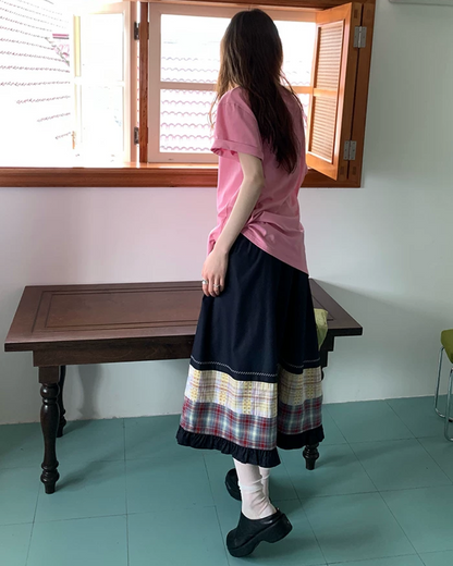 Switching Pattern Long Skirt BU0237
