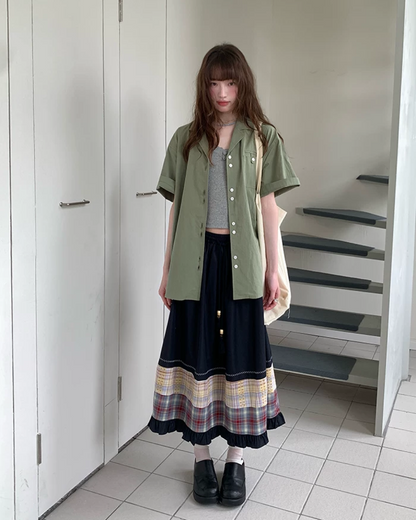 Switching Pattern Long Skirt BU0237