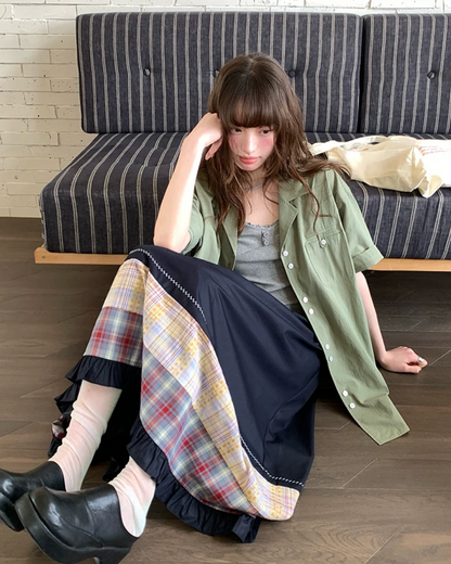Switching Pattern Long Skirt BU0237