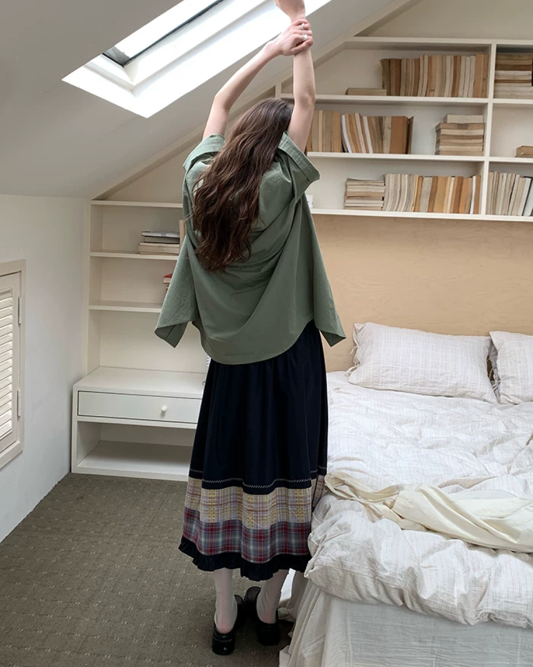 Switching Pattern Long Skirt BU0237