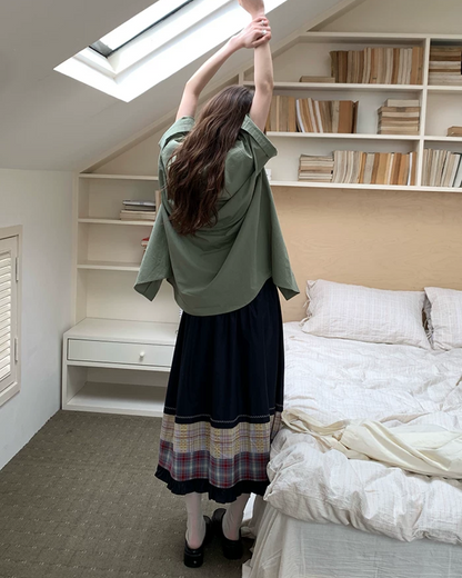 Switching Pattern Long Skirt BU0237