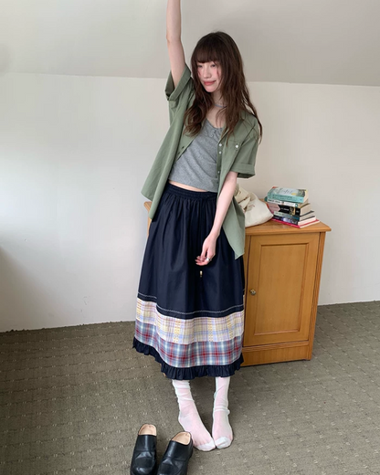 Switching Pattern Long Skirt BU0237