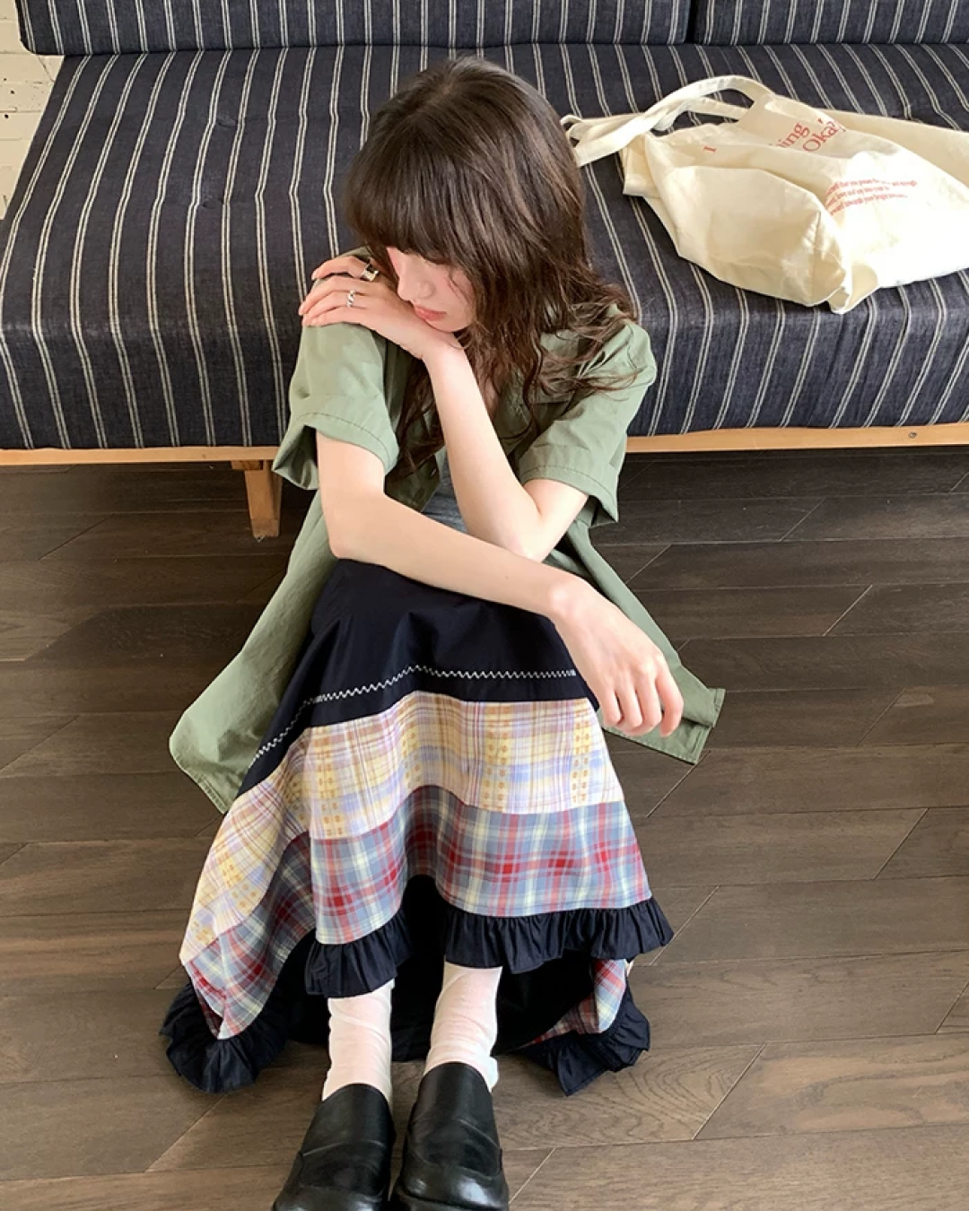 Switching Pattern Long Skirt BU0237